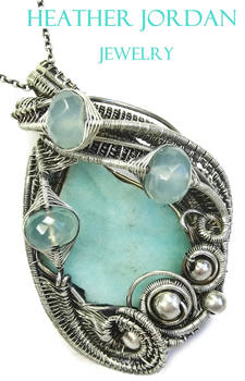 Hemimorphite Druzy n Aqua Chalcedony Pendant in SS