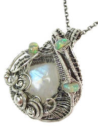 Rainbow Moonstone Pendant with Ethiopian Opals