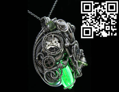 Uranium Glass Pendant with Upcycled Electronic and