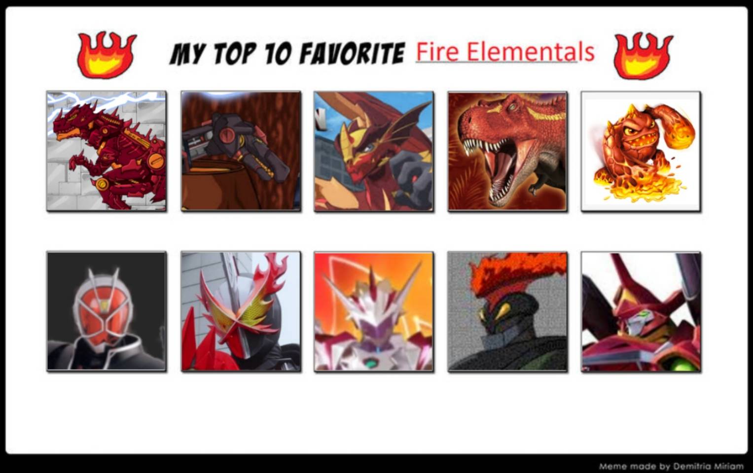My top 10 fire elemental characters by marvinthegallimimus on DeviantArt