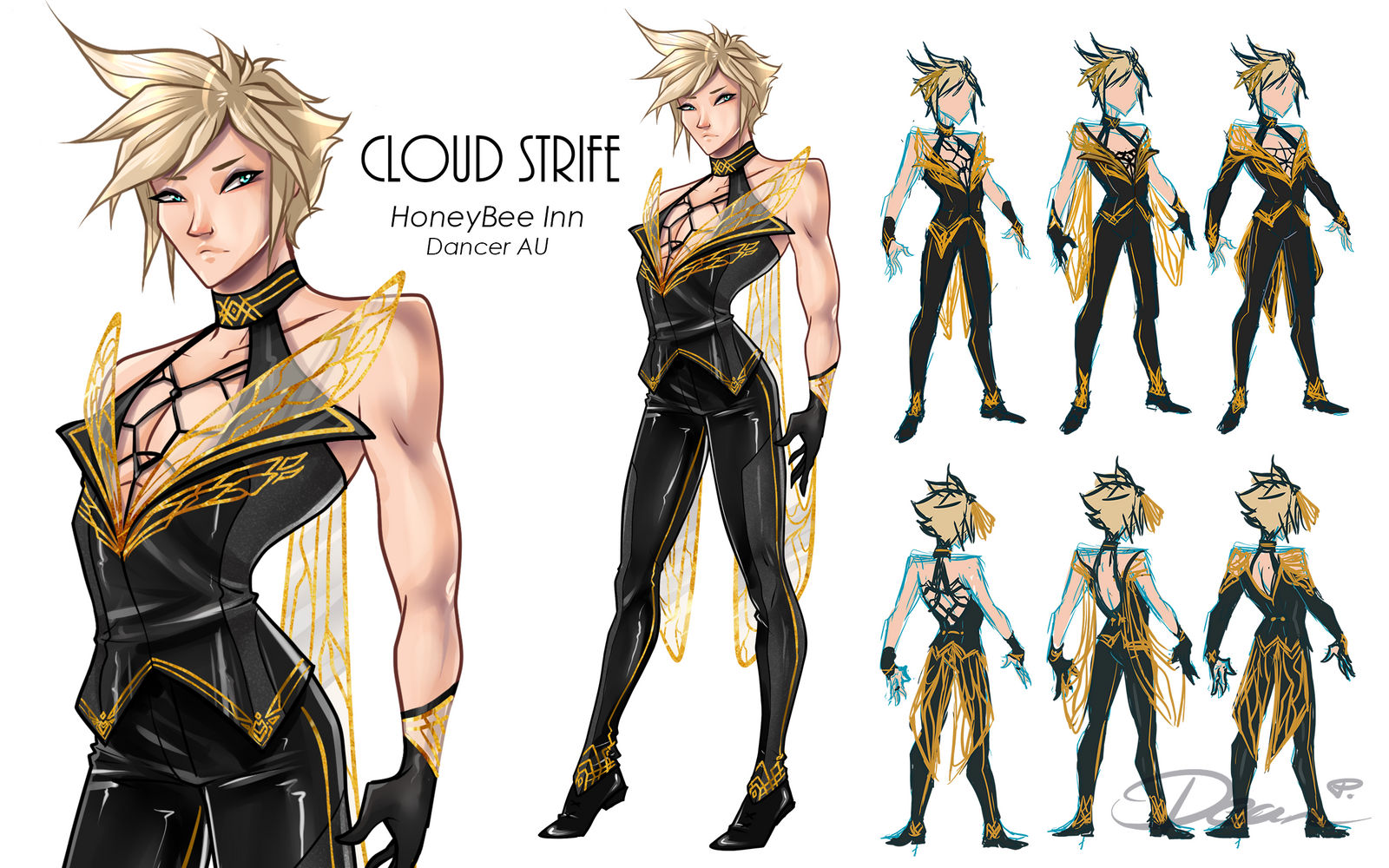 Cloud Strife HoneyBee Inn Dancer AU Concept Art by Coloralecante on