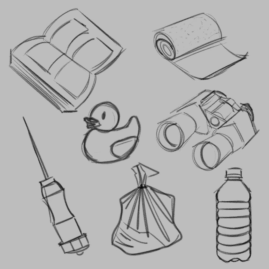 Practicing shapes while drawing some props by RhoviArt on DeviantArt