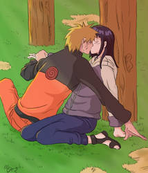 NaruHina sunset kiss by Meje2