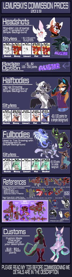 Lemurskii's Commission Prices of 2019 | OPEN