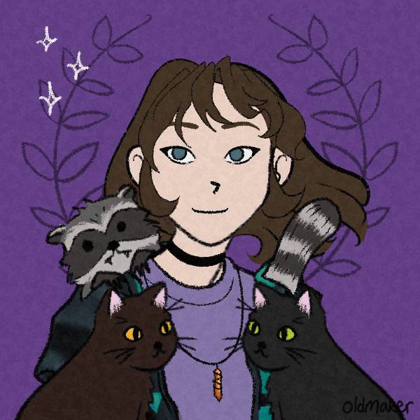 IRL Me with cats and raccoon in Picrew by Selkina2000 on DeviantArt