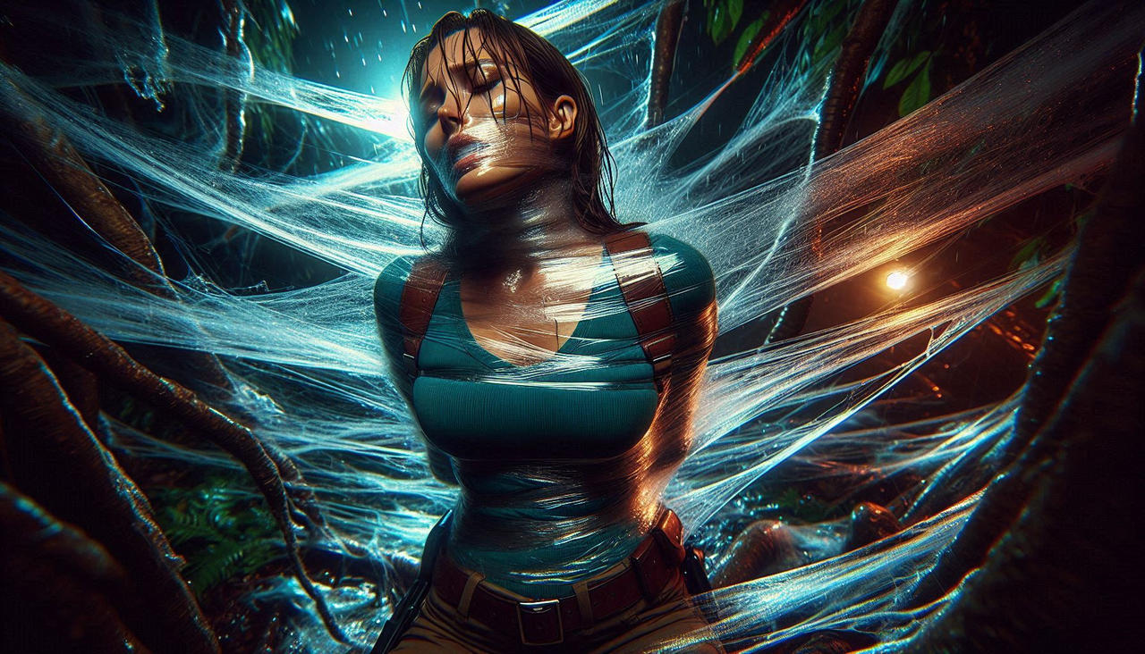 Lara Croft - silk wrapped for the spider by gotspider on DeviantArt
