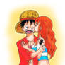 Luffy and Nami kiss on the cheek