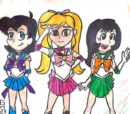 Trio girls cosplaying Sailor Moon