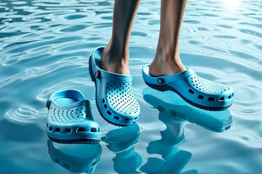 Floating light blue crocs