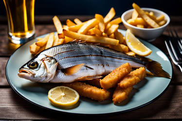 Live fish, and chips on a plate