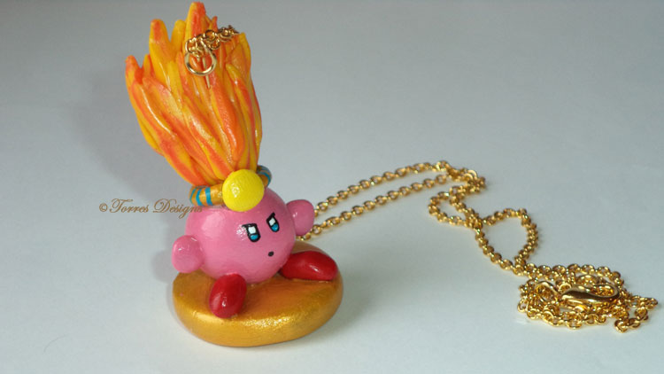 Fire Kirby Pendant Necklace Handmade Custom OOAK