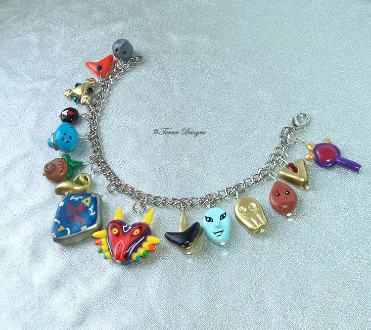 Hand Sculpted Majora's Mask and OoT Charm Bracelet