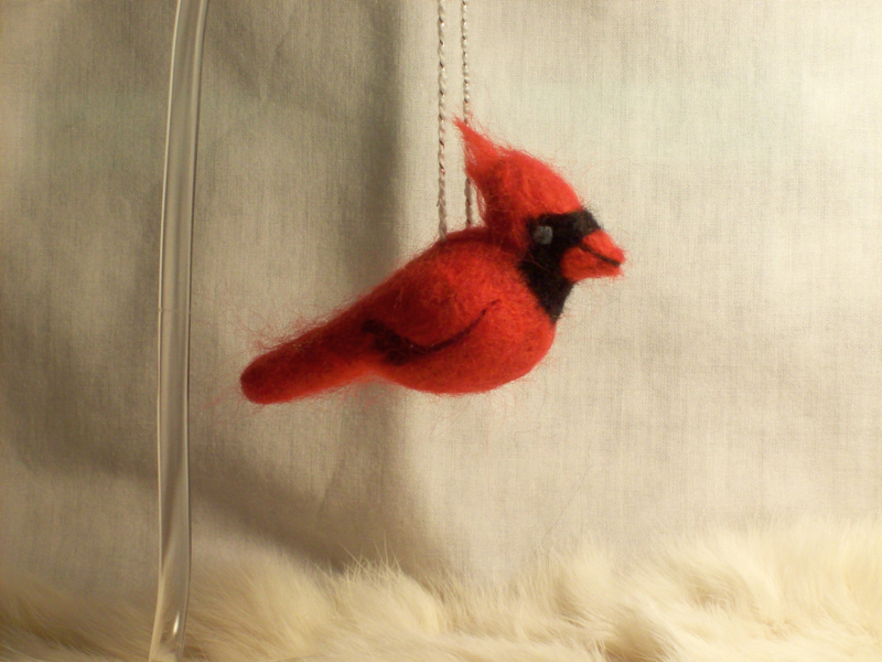 Needle felted cardinal