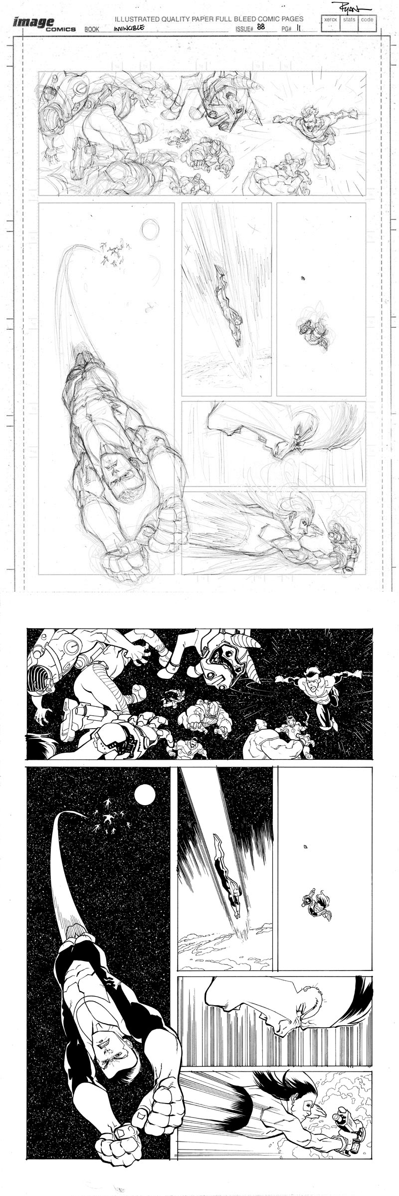 Invincible Ink Design INV88 page 11 pencil to ink process by RyanOttley on DeviantArt