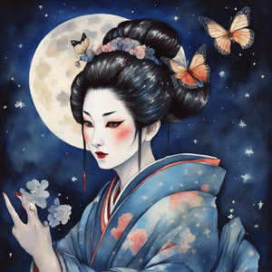 Watercolor, Ukiyo Style, 18th Century Flirtatious