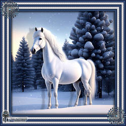 Winter White Stallion - FRAMED AI