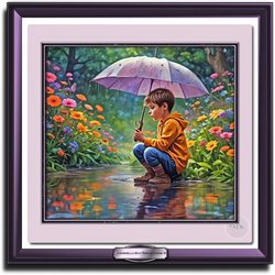 Umbrella Boy Reflections - Framed