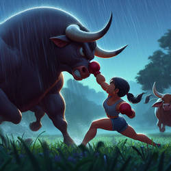 [DALL E 3] Andressa versus the bull 08
