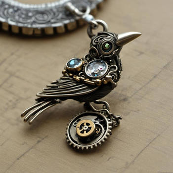 Steampunk charm and jewelled European blackbird, 3