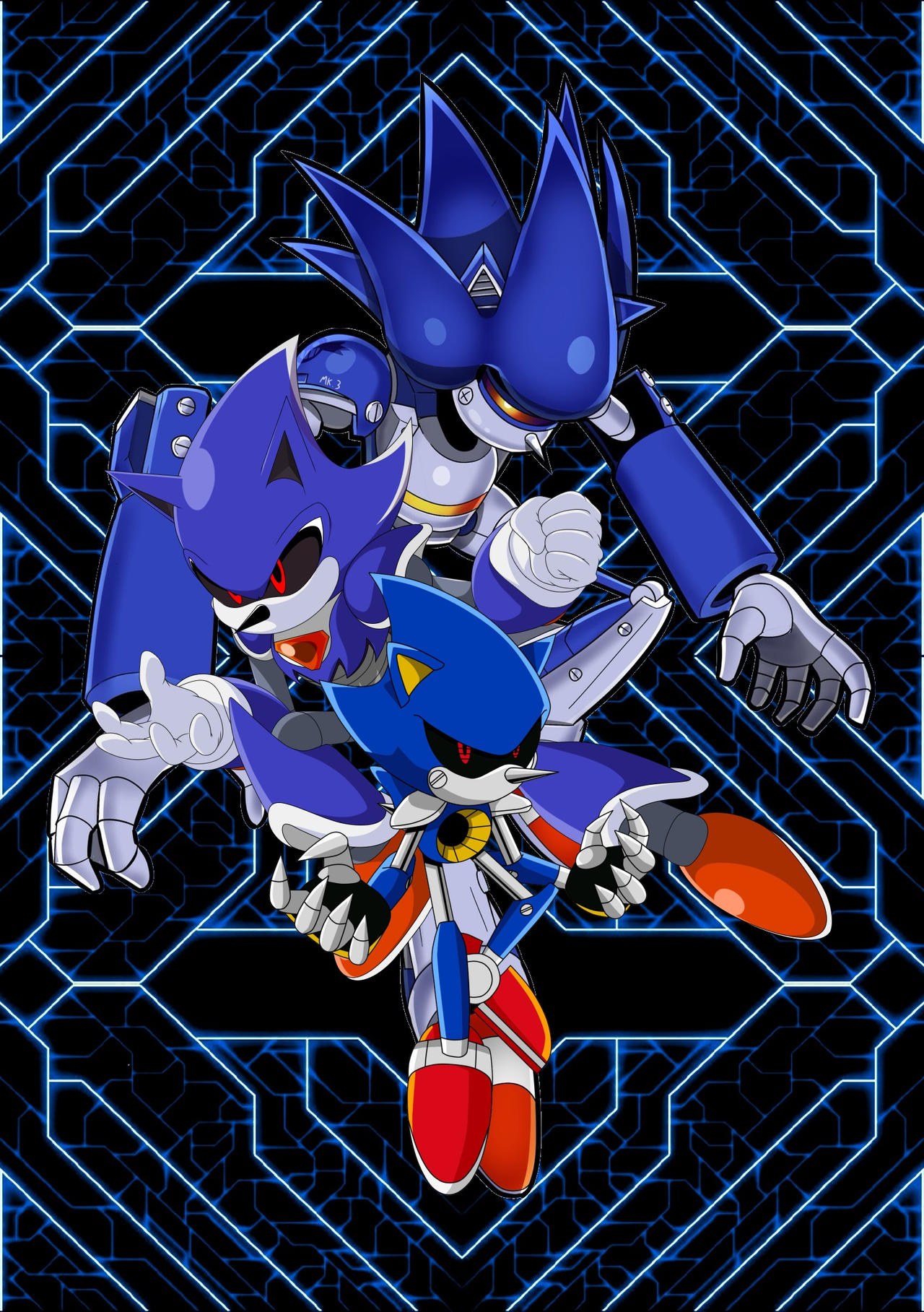 metal sonic and mecha sonic (sonic and 2 more) drawn by 9474s0ul