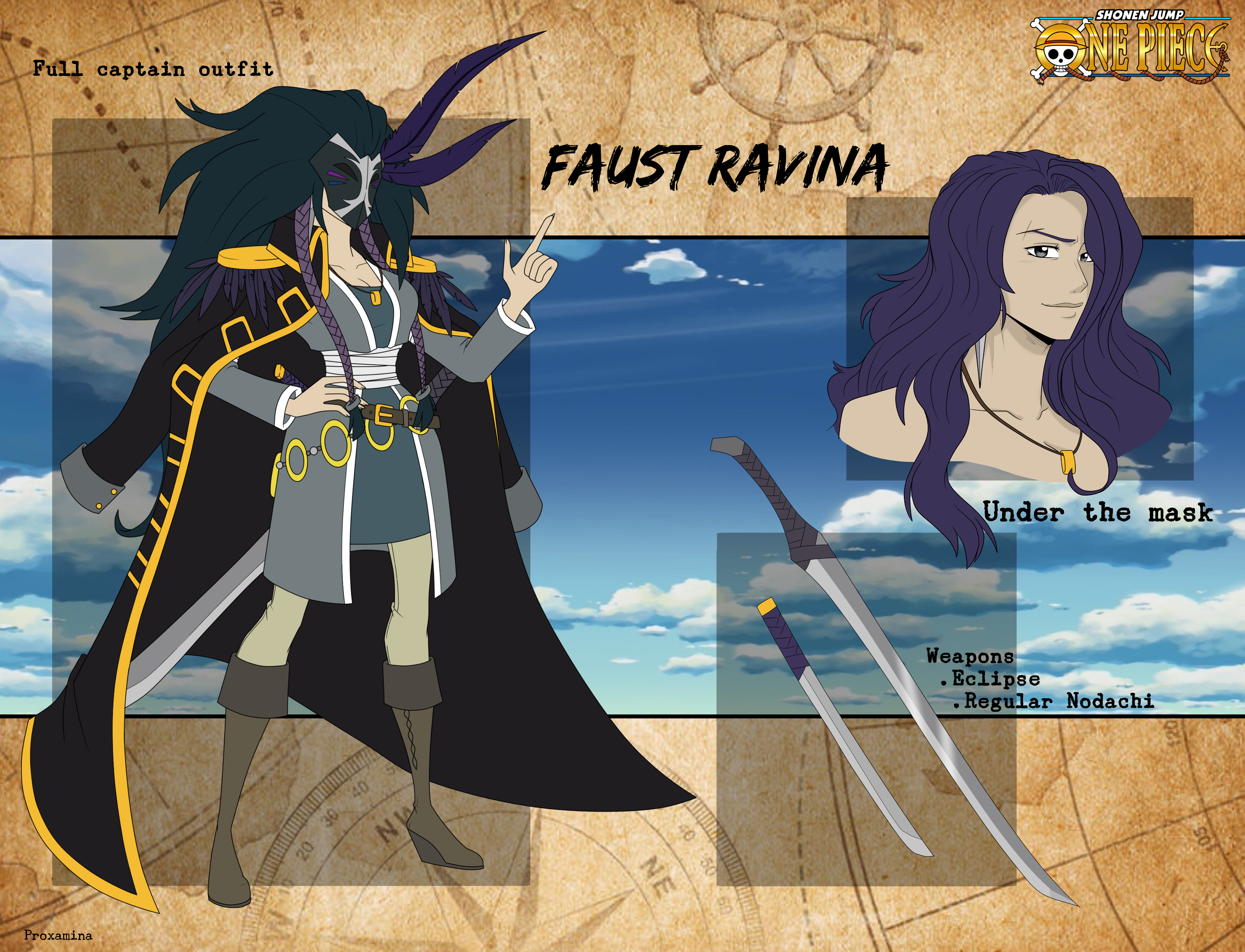 One Piece OC COMMISH] Cayna Duvain Ref Sheet by Feerocomics on