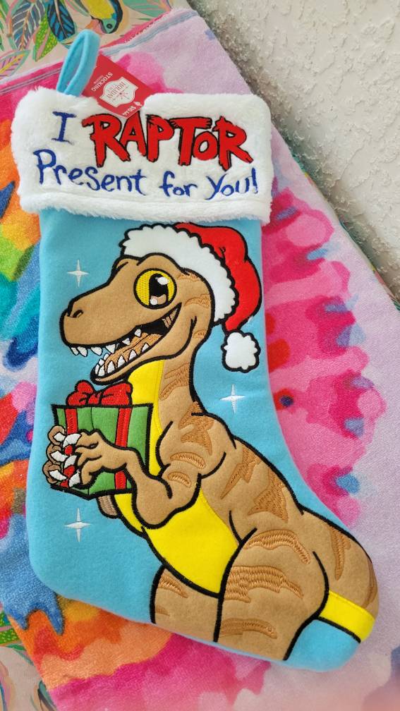 Walmart brand Raptor Christmas stocking by Vesperwolfy87 on DeviantArt