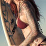 Surferbabe geometry sleeve tattoo