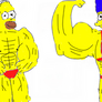 Super muscular Homer and Marge