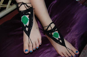 Black-silver-green Barefoot Sandals