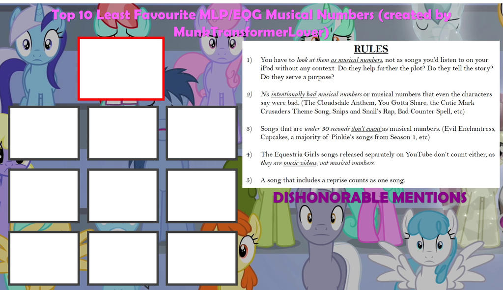 Top 10 Least Fav MLP/EQG Musical Numbers 2.0 BLANK by ...