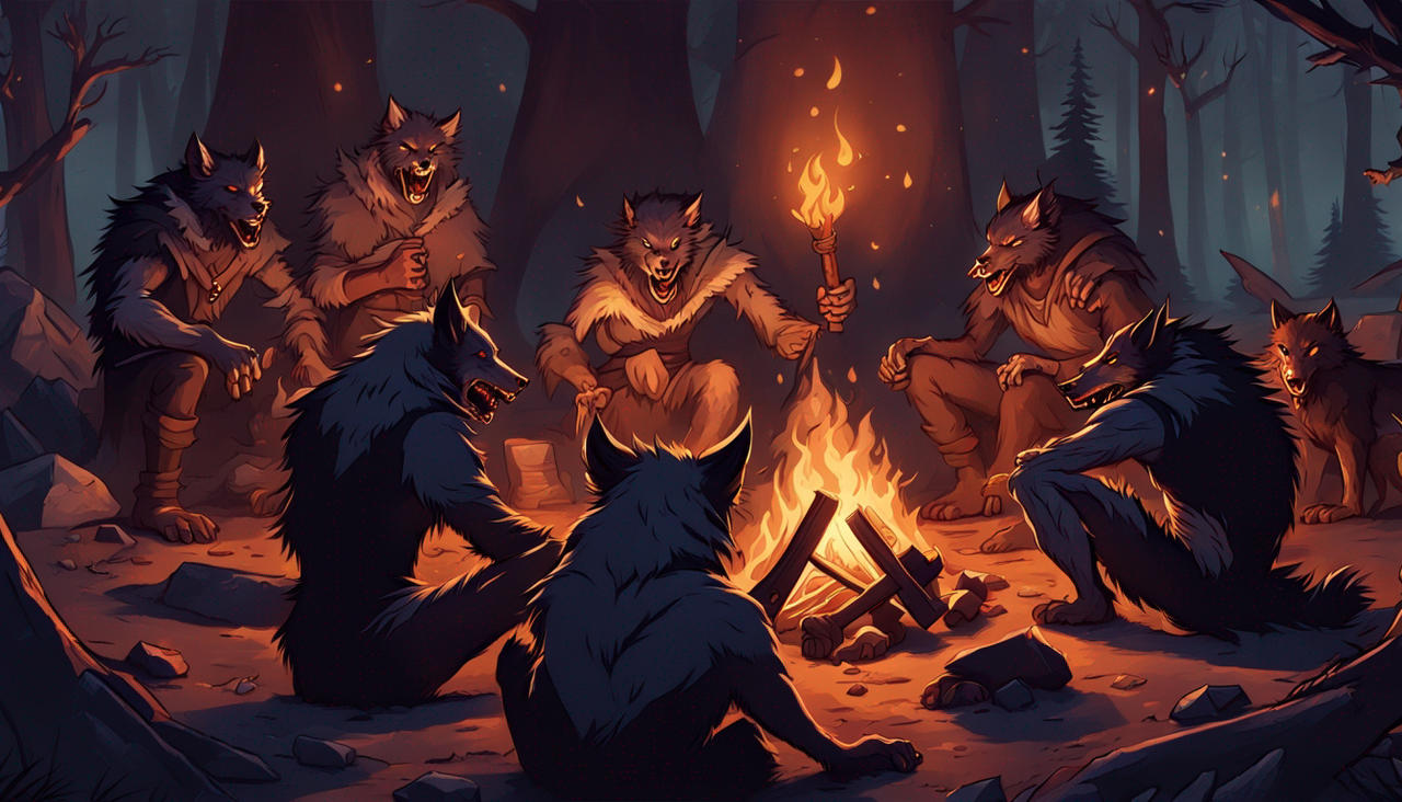 Werewolf Scampering A Group Of Werewolves Restinh Around A Campfire by gaiuskv on DeviantArt