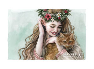 Cat and Girl watercolor