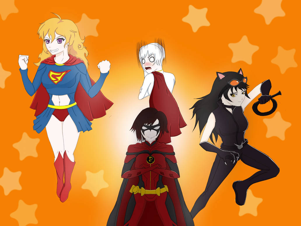 Rwby x justice league. RWBY/лига справедливости. RWBY Crossover. RWBY DC. R.W.B.Y кроссовер.