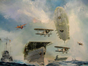 Painting: USS Macon over US fleet