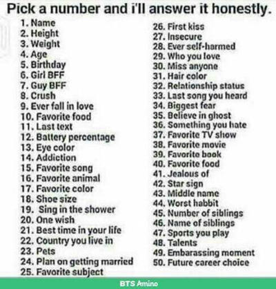 Pick A Number And I Will Answer It Honestly. by Savannah-London on ...
