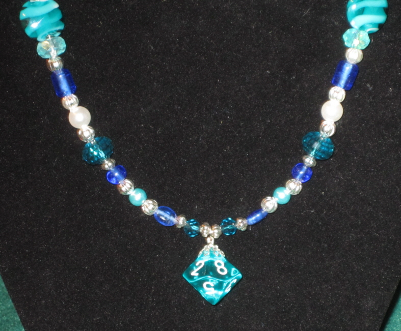 Blue d10 necklace