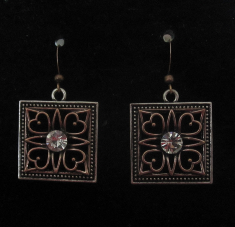 Vintage bronze and crystal earrings