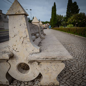 Lisbon. A marble bench.