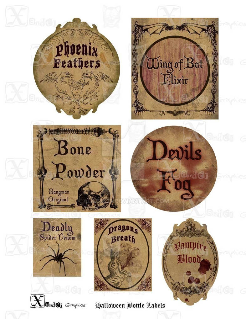 Haunted Halloween Spooky Bottle Labels I by alexj579 on DeviantArt