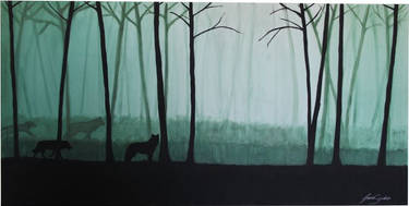 Wolves roaming the forest