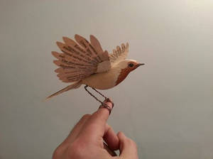 Handmade vintage paper and wood Robin