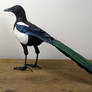 Handmade clay, paper and wire Magpie sculpture