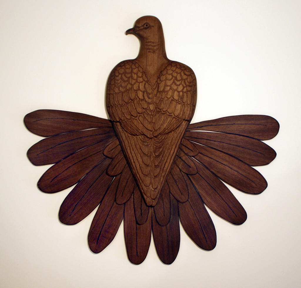 Fantail Dove walnut wood carving.