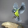 Paper and wood great tit sculpture finished
