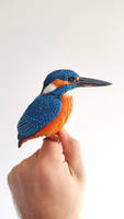 Paper and wood Common Kingfisher sculpture