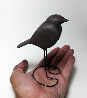 Hand carved walnut robin sculpture