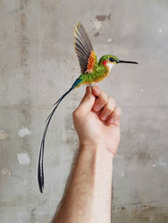 Large paper hummingbird sculpture