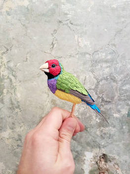 Paper and wood Gouldian Finch fully Feathered