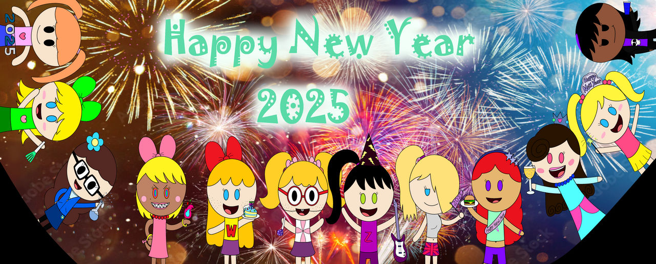 Cartoon cartoon girls New Year's day 2025