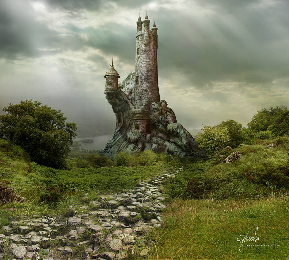 Башня на холме. Замок на скале остров Ардмор Ирландия. Развалины замка Клифф, Германия. Башня ковенант концептарт. Разрушенная башня ДНД.